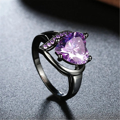Couple Rings Romantic Women Heart Purple Rhinestones Zircon Ring Men Stainless Steel Celtic Dragon Ring Wedding Jewelry