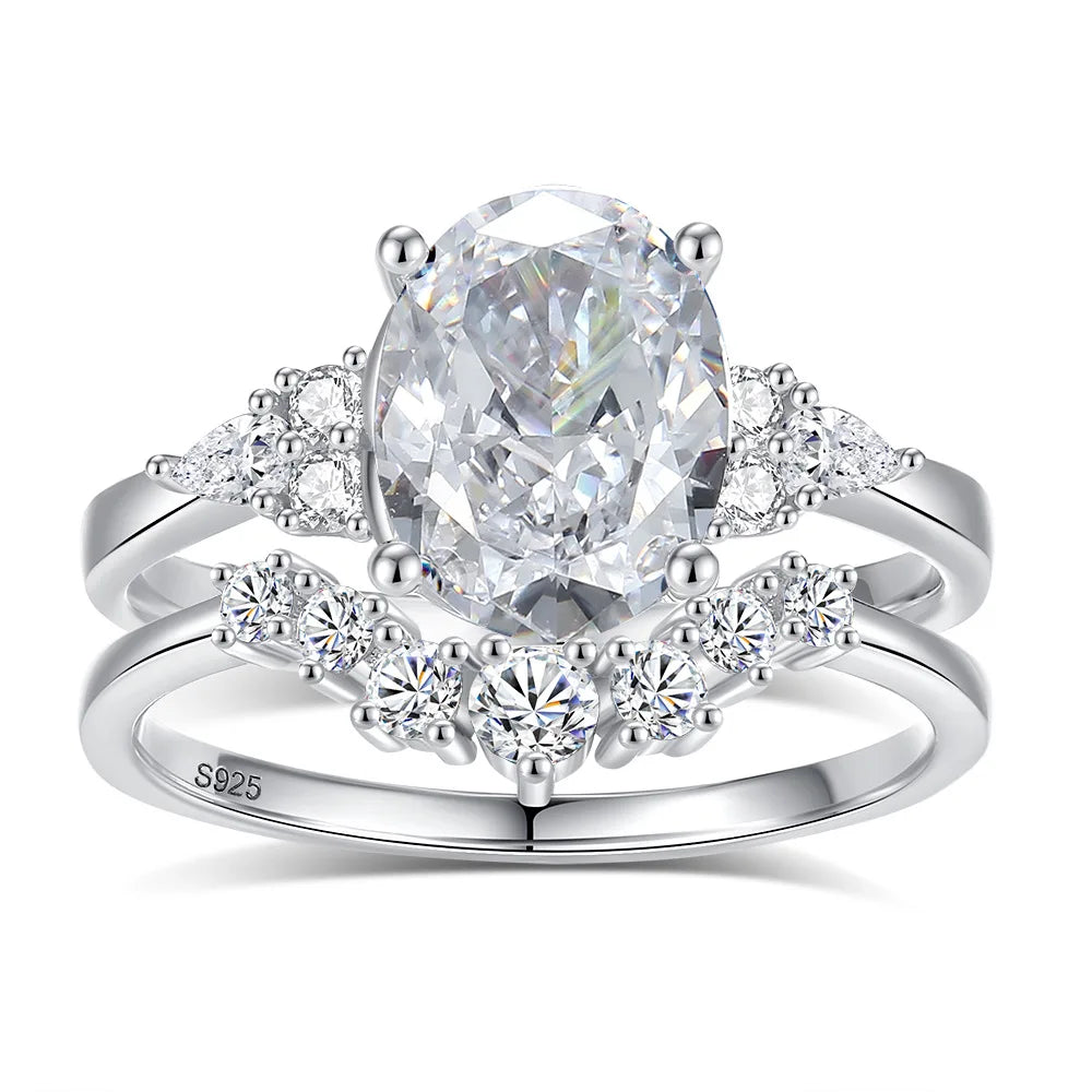 7x9MM Oval Moissanite Two Rings with Certificate 2ct Laboratory Diamond Ring Women Wedding Jewelry S925 Silver