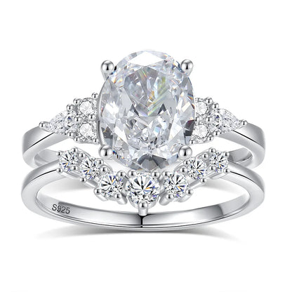 7x9MM Oval Moissanite Two Rings with Certificate 2ct Laboratory Diamond Ring Women Wedding Jewelry S925 Silver