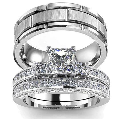 Rings Women Exquisite Rhinestones Zirconia Rings Set Simple Stainless Steel Men Ring Fashion Jewelry For Lover Gifts