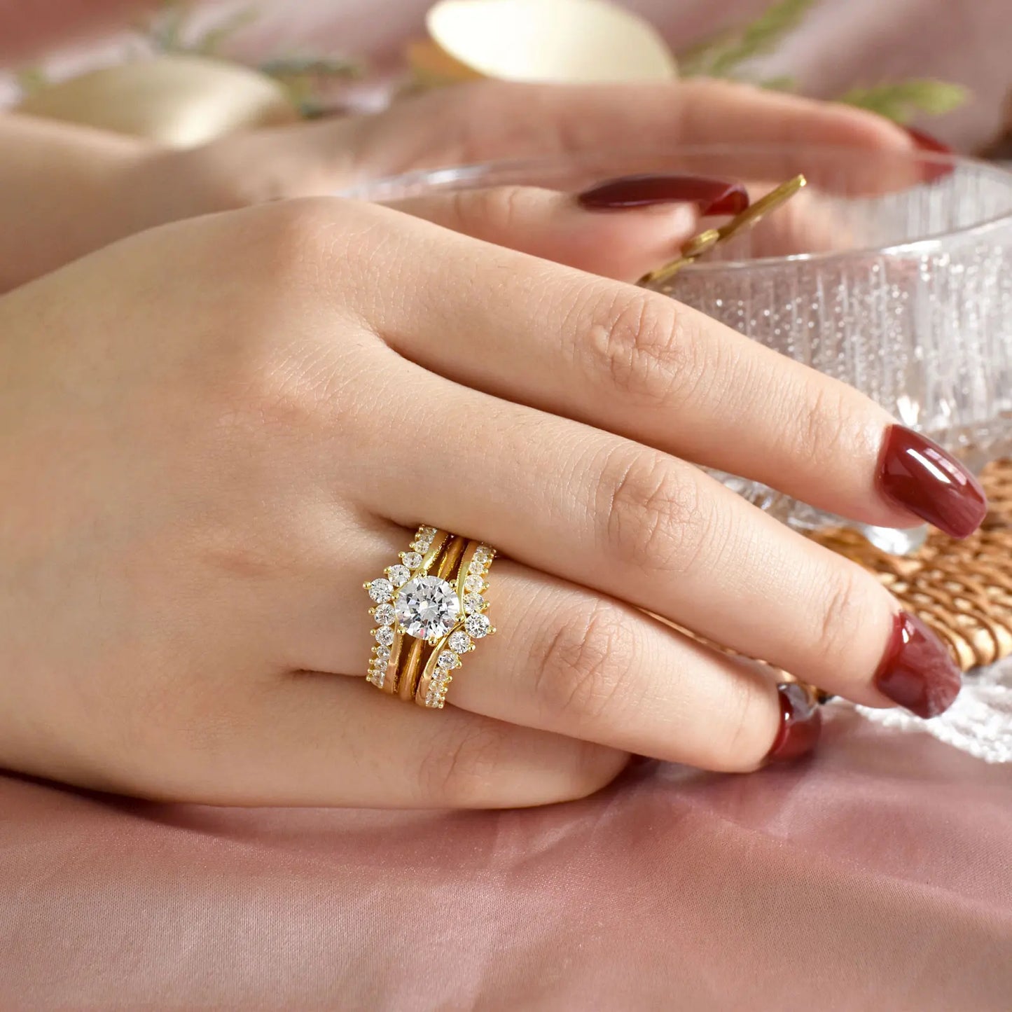 14k Yellow Gold Bridal Ring Set for Women 2Ct Round Cut AAAAA Cubic Zircon Wedding Engagement Anniversary Band BR1167_Y