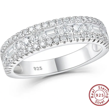 Moissanite Wedding Bands for Women Wide 925 Sterling Silver Promise Engagement Rings Round Emerald Cut Simulated Diamond