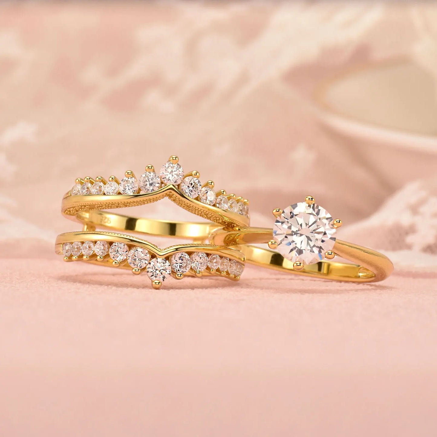 14k Yellow Gold Bridal Ring Set for Women 2Ct Round Cut AAAAA Cubic Zircon Wedding Engagement Anniversary Band BR1167_Y