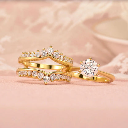 14k Yellow Gold Bridal Ring Set for Women 2Ct Round Cut AAAAA Cubic Zircon Wedding Engagement Anniversary Band BR1167_Y