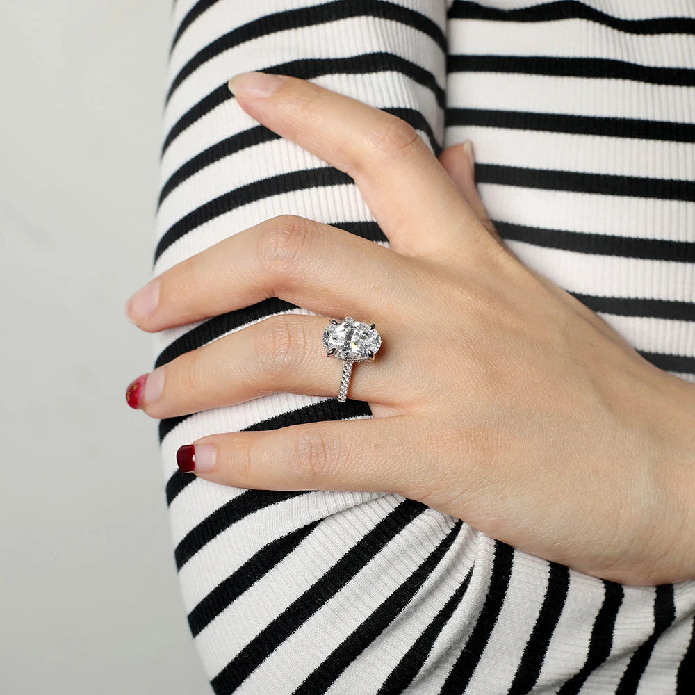 100% Genuine 6ct Oval Moissanite Ring Women with Certificate Laboratory Diamond Ring Ring Jewelry Anniversary Gift