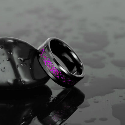 Charm Couple Rings Romantic Women Purple Rhinestones CZ Rings Set Trendy Men Stainless Steel Celtic Dragon Ring Wedding Jewelry