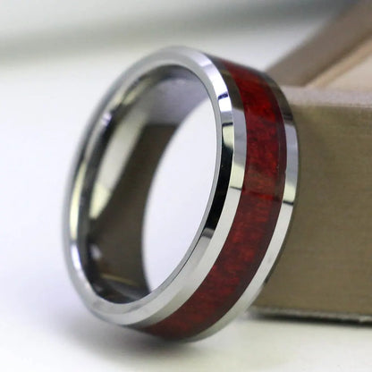 Fashion Couple Rings Women Heart White Crystal CZ Rings Set Men's Red Wood Inlay Stainless Steel Ring Wedding Band Jewelry Gifts