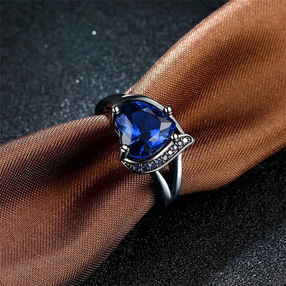Couple Rings Romantic Women Heart Blue Rhinestones Zircon Ring Men Stainless Steel Celtic Dragon Ring Wedding Jewelry