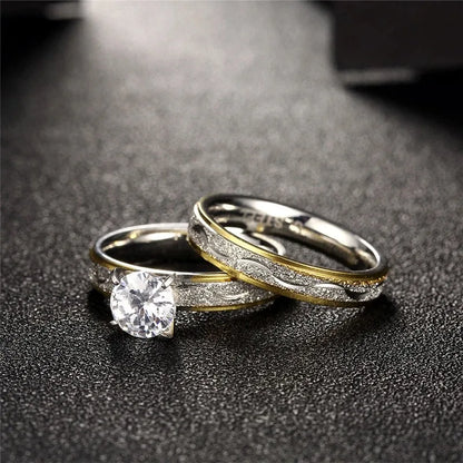 Rings Exquisite Women Rhinestones Zirconia Rings Set Simple Men Stainless Steel Ring Wedding  Jewelry Gifts For Lover