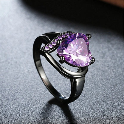 Couple Rings Romantic Women Heart Purple Rhinestones Zircon Ring Trendy Men Stainless Steel Rings Wedding Band Jewelry