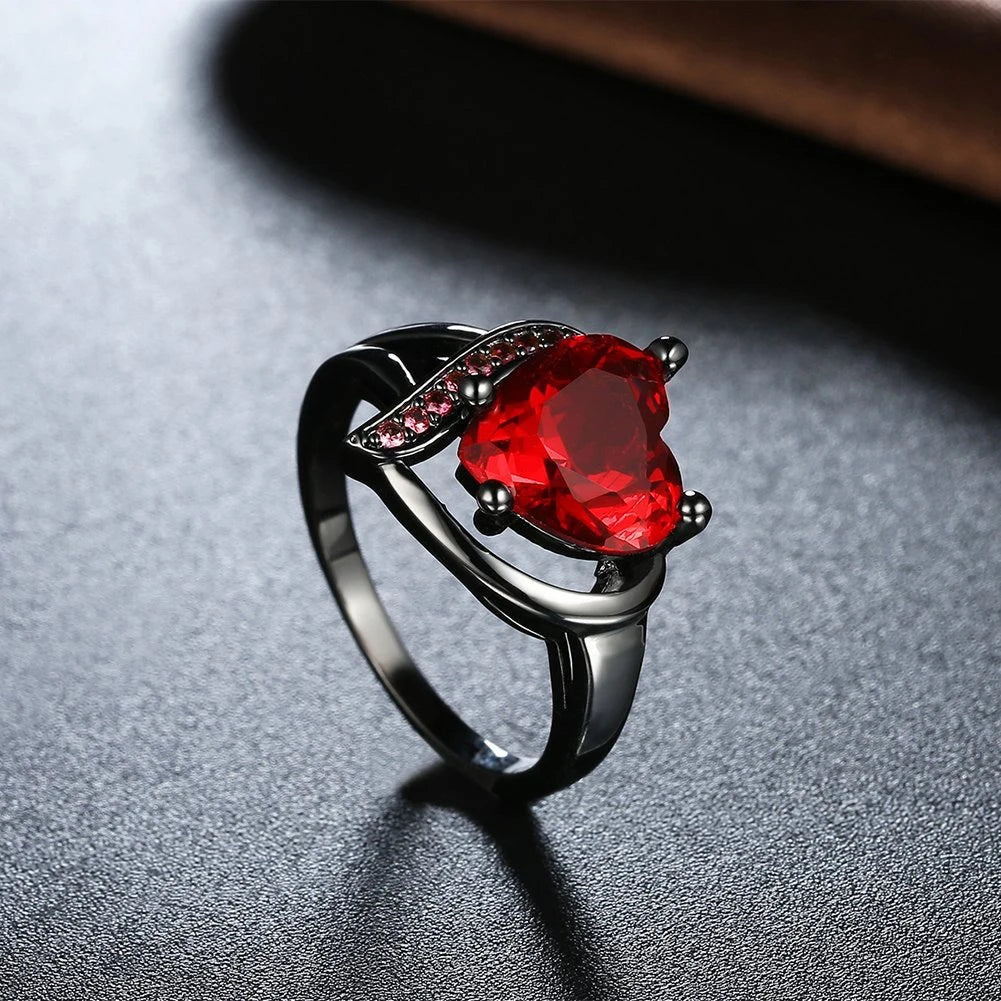 Couple Rings Romantic Women Heart Red Rhinestones Zircon Ring Men Stainless Steel Celtic Dragon Rings Wedding Jewelry