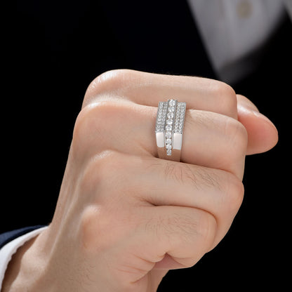 Full Moissanite Wedding Band for Men 925 Sterling Silver Engagement Rings Pave Brilliant Round Eternity Promise Ring