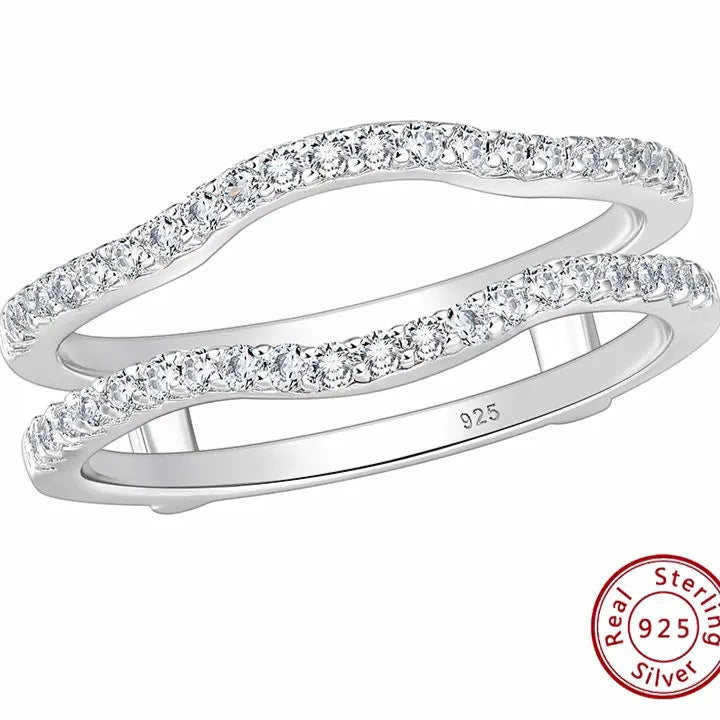 925 Sterling Silver Adjustable Guard Enhancer Curved Ring AAAAA Cubic Zircon Stack Wrap for Women Engagement Fine Jewelry