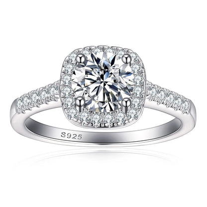 Luxury 100% 1-2ct Color Moissanite Ring with Certificate Passed Diamond Test S925 Silver Ring Women Jewelry Gift