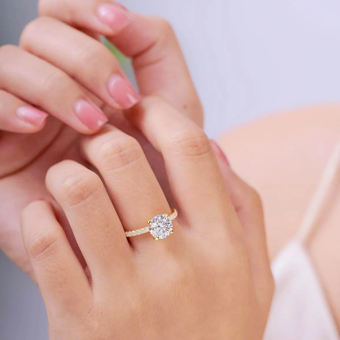 1-2 CT Moissanite Engagement Ring D Color Laboratory Diamond Rings Jewelry 18K Gold Plated S925 Silver with Certificate