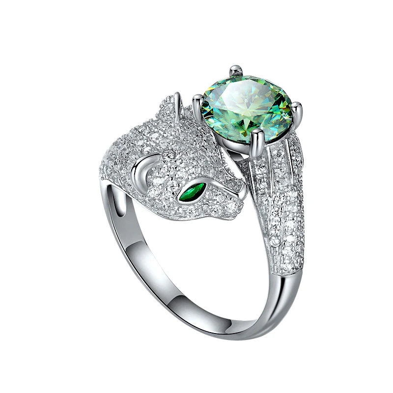 2CT Green Moissanite Leopard Ring with Certificate 100% - S925 Sterling Silver Women's Jewelry Anniversary Gift