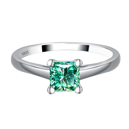 100% Genuine Teal Square Moissanite Ring for Women with Certificate Laboratory Diamond Ring Round Ring Jewelry Anniversary Gift