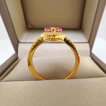 Heart Shaped Gold Ring Pink Moissanite 2CT 8MM with Certificate 100%-S925 Women's Women's Jewelry Wedding Party Gift