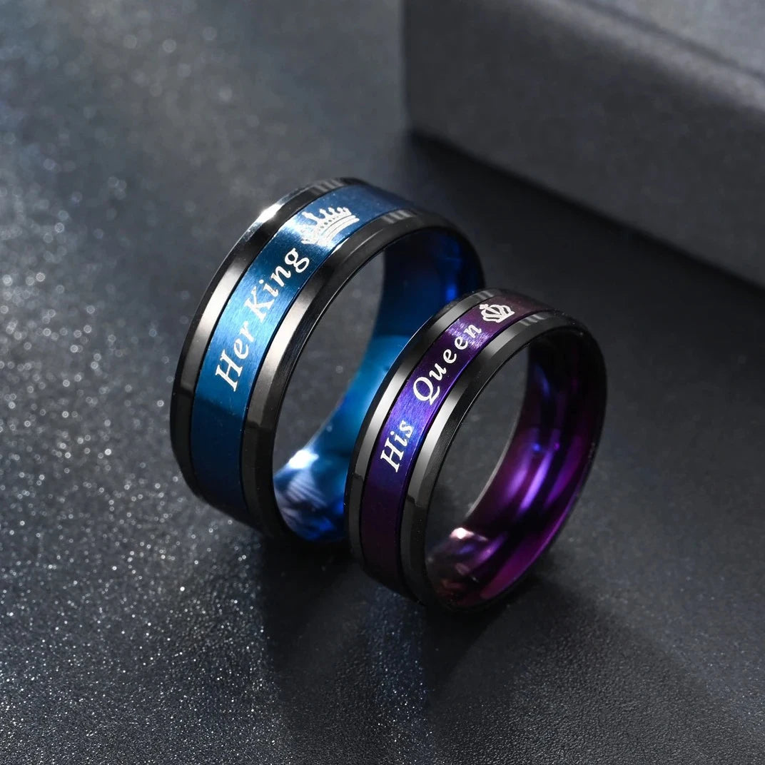 Promise Rings For Couple Romantic Her King His Queen Stainless Steel Couple Rings Wedding Band Jewelry Anniversary Gift