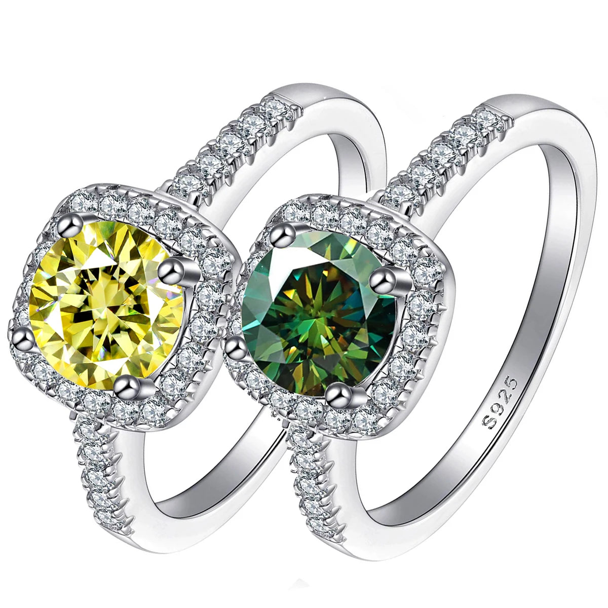 Luxury 100% 1-2ct Color Moissanite Ring with Certificate Passed Diamond Test S925 Silver Ring Women Jewelry Gift