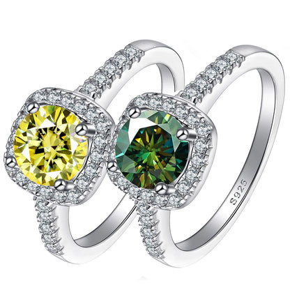 Luxury 100% 1-2ct Color Moissanite Ring with Certificate Passed Diamond Test S925 Silver Ring Women Jewelry Gift