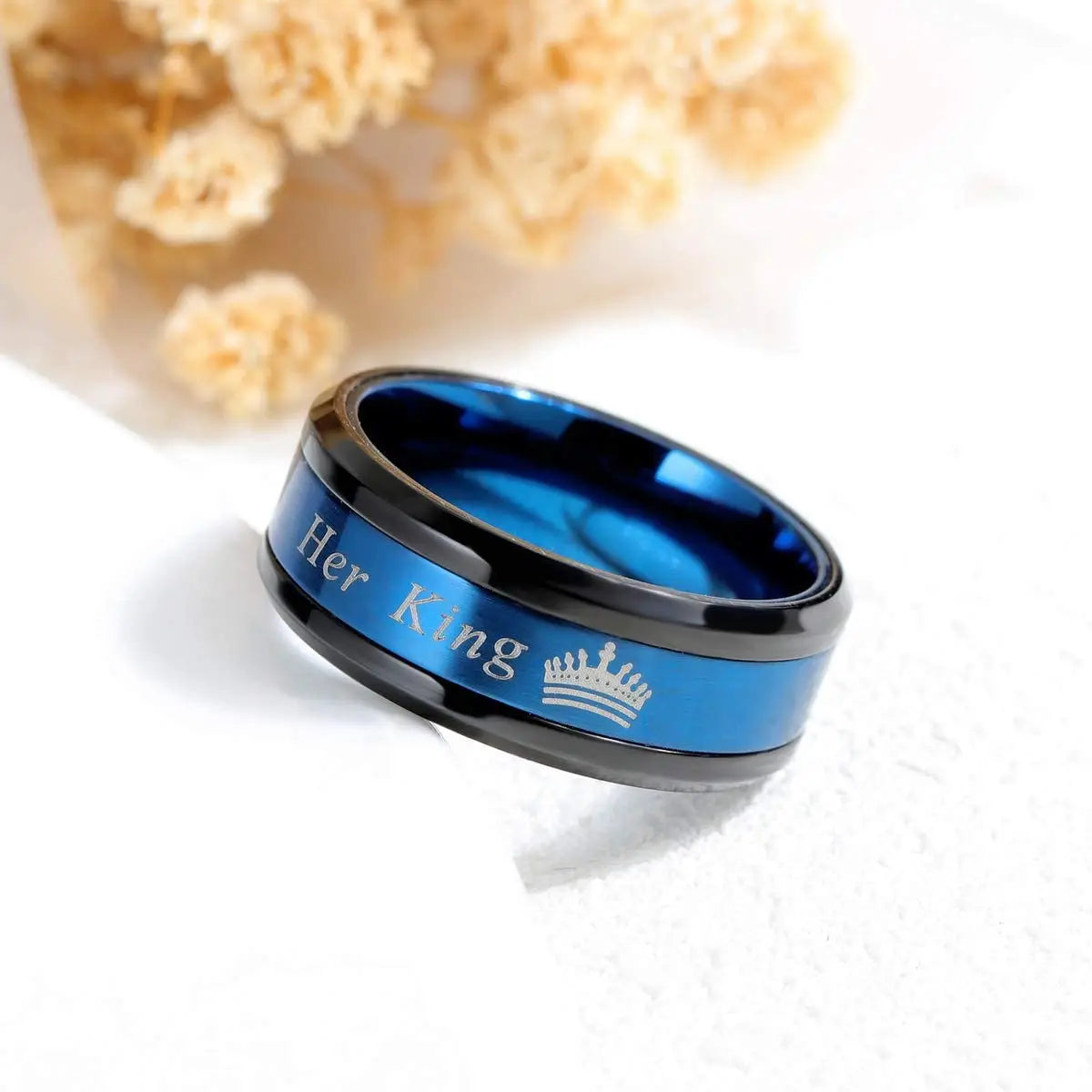 Promise Rings For Couple Romantic Her King His Queen Stainless Steel Couple Rings Wedding Band Jewelry Anniversary Gift