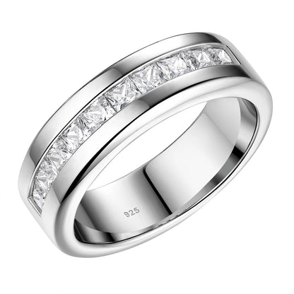 925 Sterling Silver Moissanite Mens Wedding Band Half Eternity Princess Cut Lab Created Diamond Ring Luxury Jewelry