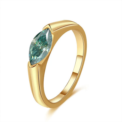 Olive Moissanite Wedding Ring Women with Certificate 1ct 5x8MM Laboratory Diamond Rings Jewelry 18K Gold Plated S925 Silver