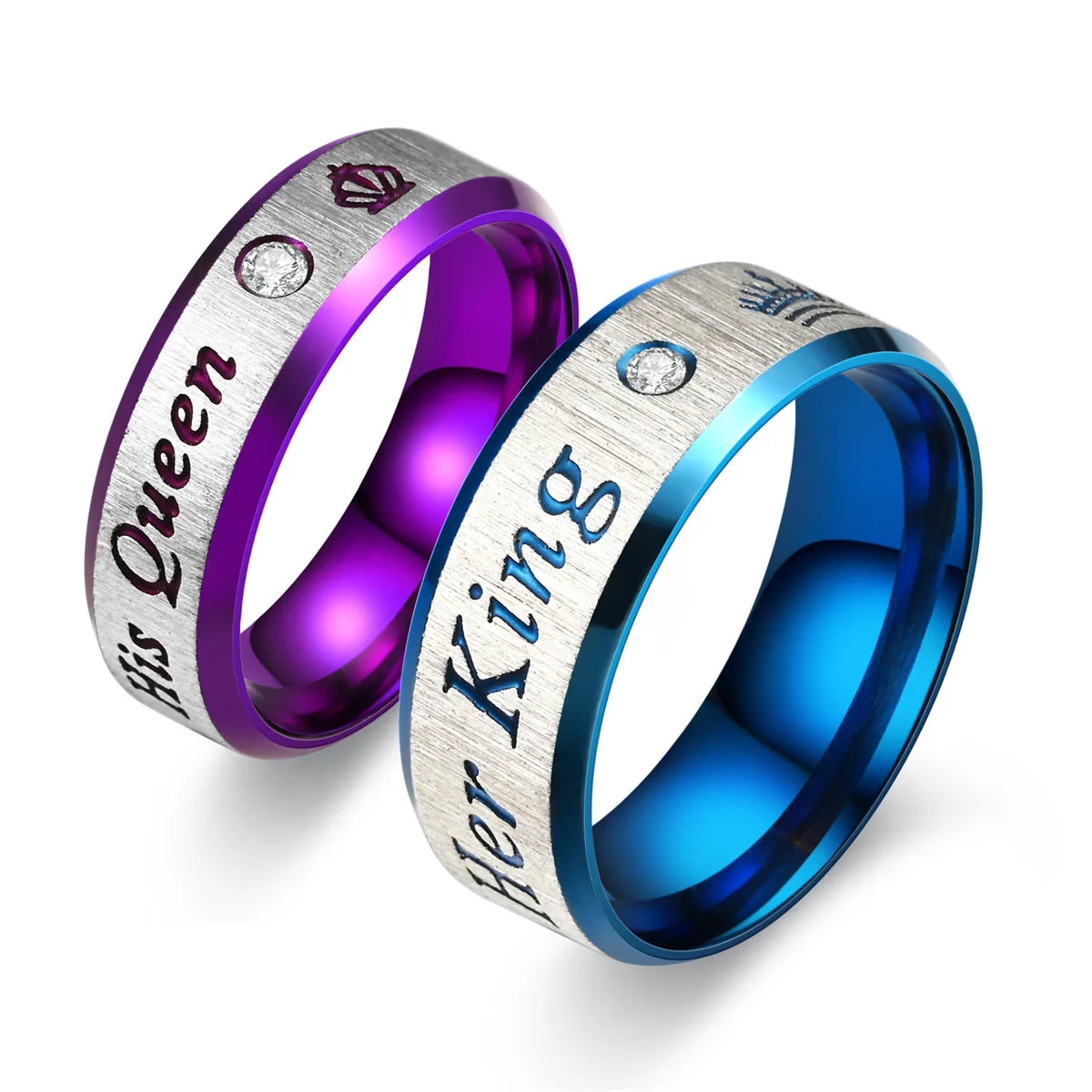 Stainless Steel Couple Rings Her King His Queen Promise Rings For Men Women With Zircon Anniversary Wedding Band Jewelry