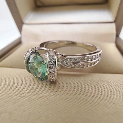 1 Carat Green Moissanite Ring Women VVS 6.5MM Pass Diamond Test 100% - S925 Silver Jewelry Party Gift
