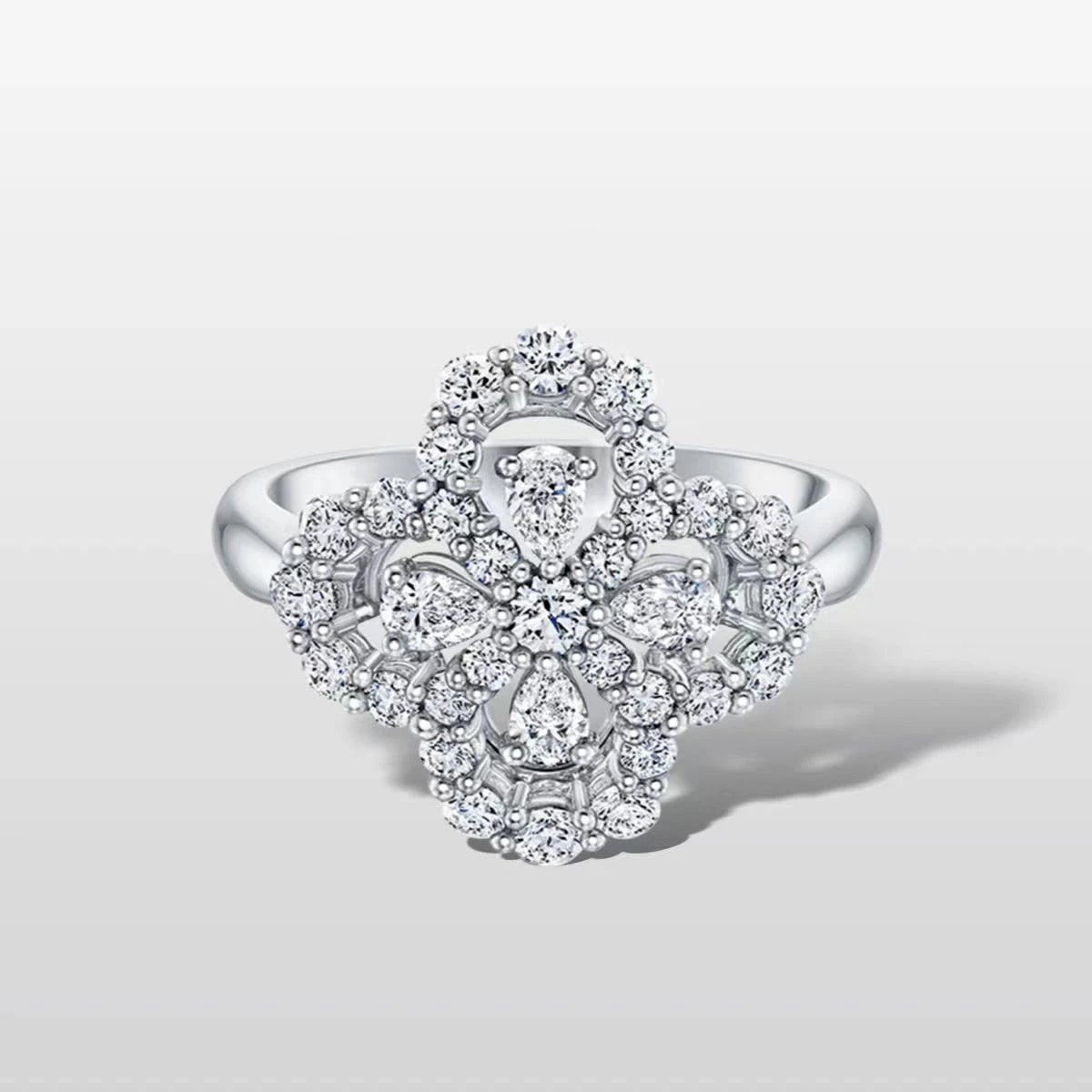Fashion 4 Leaf Petal Ring First Order -10 Solid S925 Silver Jewelry Women's Wedding Party Gift