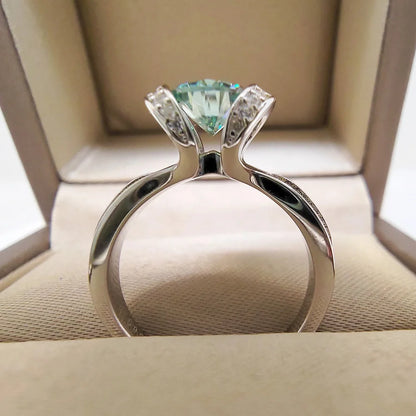 1 Carat Green Moissanite Ring Women VVS 6.5MM Pass Diamond Test 100% - S925 Silver Jewelry Party Gift