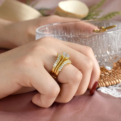 14k Yellow Gold Bridal Ring Set for Women 2Ct Round Cut AAAAA Cubic Zircon Wedding Engagement Anniversary Band BR1167_Y
