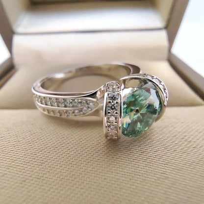 1 Carat Green Moissanite Ring Women VVS 6.5MM Pass Diamond Test 100% - S925 Silver Jewelry Party Gift