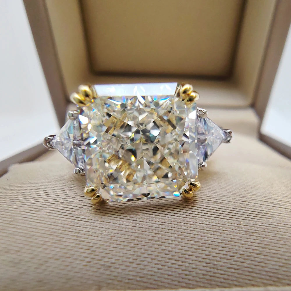 10*10MM Crushed Ice High Carbon Diamond Ring 100%-S925 Silver Ladies Jewelry Wedding Party Crystal Gift