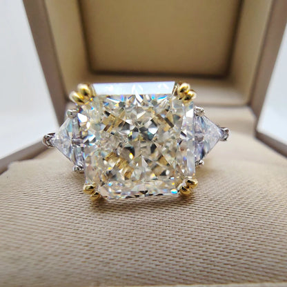 10*10MM Crushed Ice High Carbon Diamond Ring 100%-S925 Silver Ladies Jewelry Wedding Party Crystal Gift