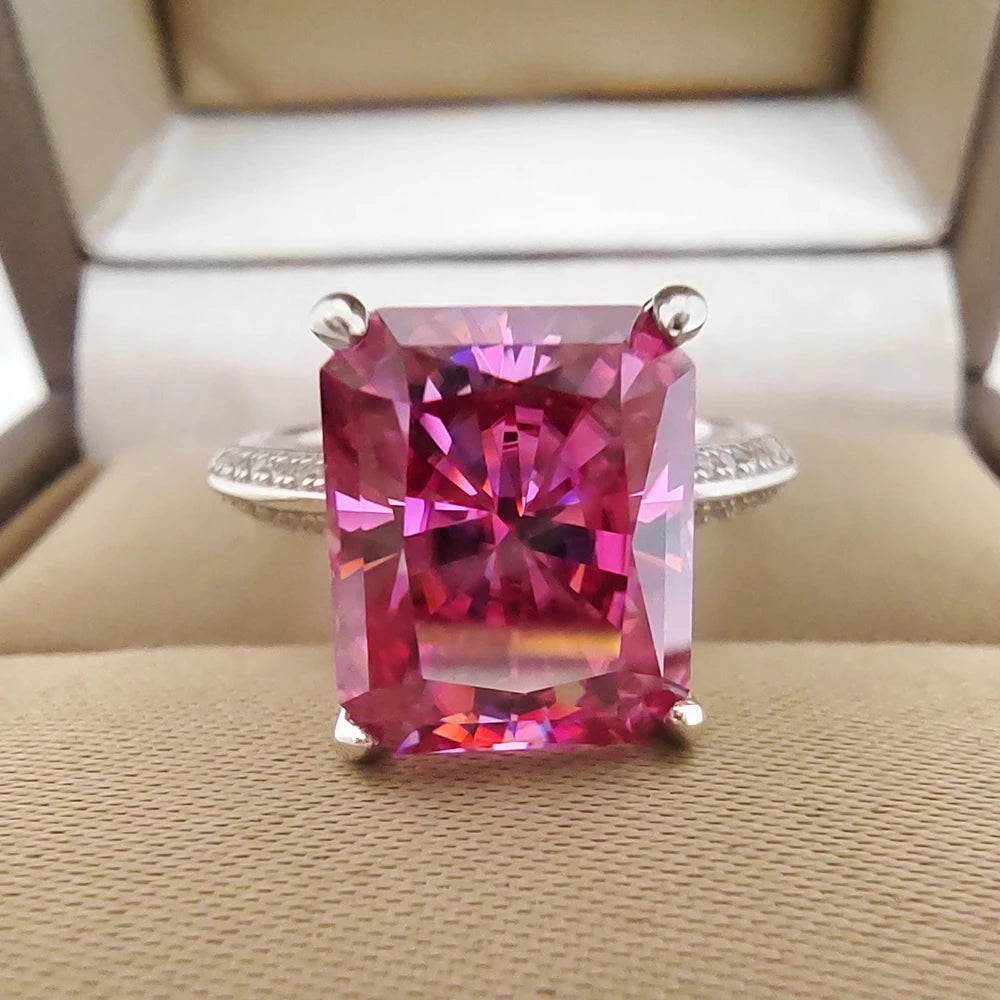 Temperament Fine Ring 8x10MM 5CT Pink Cut Moissanite with Certificate Solid 925 Silver Premium Jewelry Anniversary Pair