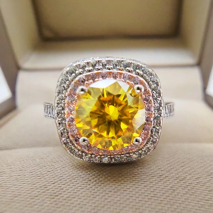 Around Diamond S925 Silver Jewelry Ring 1 Carat Moissanite Blue Pink Green Yellow Pass Diamond Test Wedding Party Gift