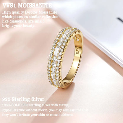 Moissanite Wedding Bands for Women Wide 925 Sterling Silver Promise Engagement Rings Round Emerald Cut Simulated Diamond