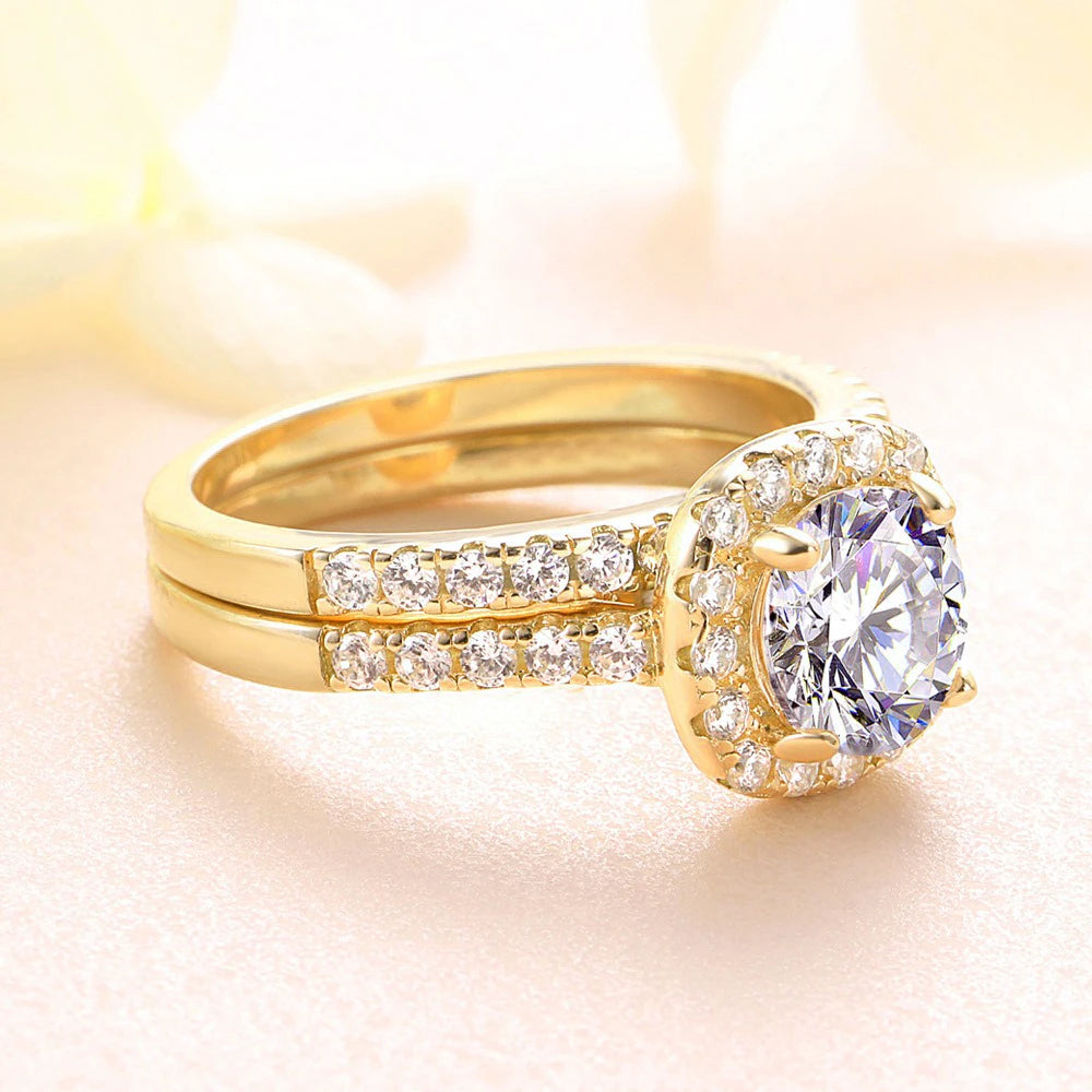 Couple Rings Luxury Gold Color Women Rhinestones Zircon Rings Set Men Stainless Steel Ring Wedding Jewelry Gifts