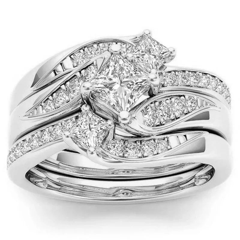 Charm Couple Rings Romantic Women Rhinestones CZ Rings Set Trendy Men Stainless Steel Rings Wedding Band Jewelry For Lover Gifts