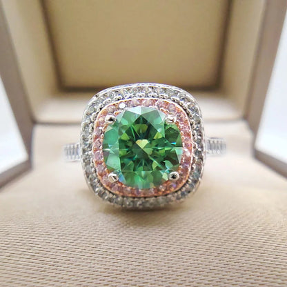 Around Diamond S925 Silver Jewelry Ring 1 Carat Moissanite Blue Pink Green Yellow Pass Diamond Test Wedding Party Gift