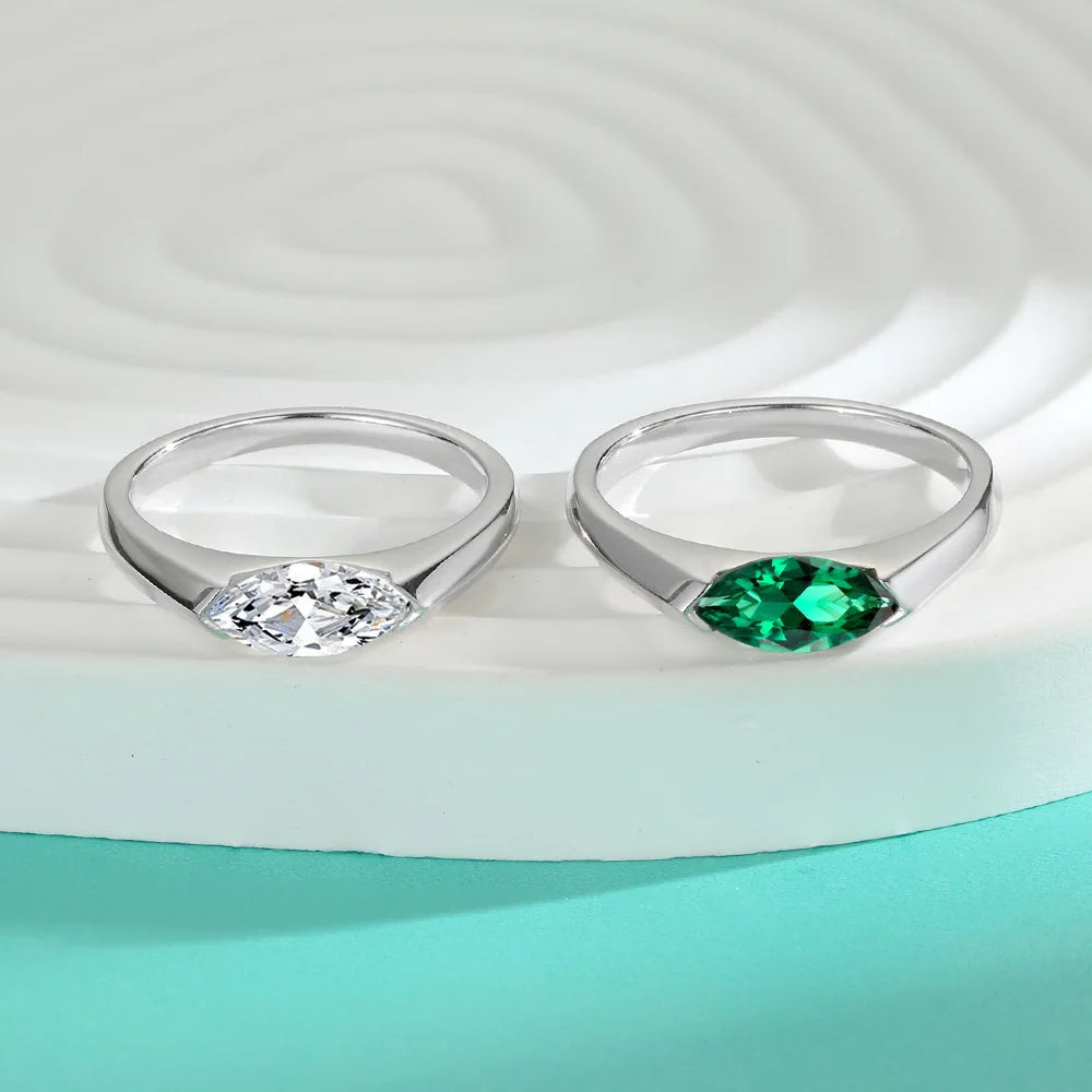 1ct Olive Moissanite Ring D Color Laboratory Diamond Rings Jewelry 18K Gold Plated S925 Silver Certificate