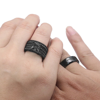 Couple Rings Romantic Women Black Rhinestones CZ Rings Set Trendy Men Stainless Steel Ring Wedding Band Jewelry Gifts