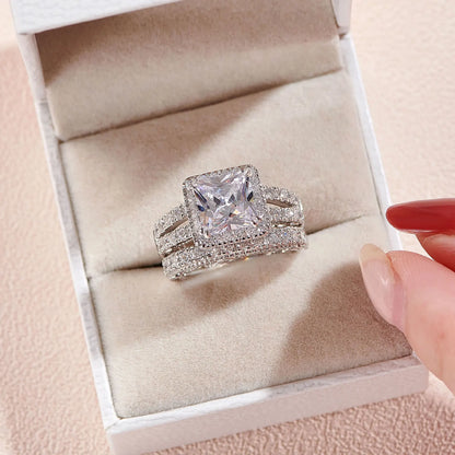 Vintage Wedding Rings for Women Solid 925 Sterling Silver 4Ct Princess Cut 5A Cubic Zircon 2Pcs Bridal Set Fine Jewelry