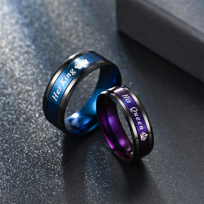 Promise Rings For Couple Romantic Her King His Queen Stainless Steel Couple Rings Wedding Band Jewelry Anniversary Gift