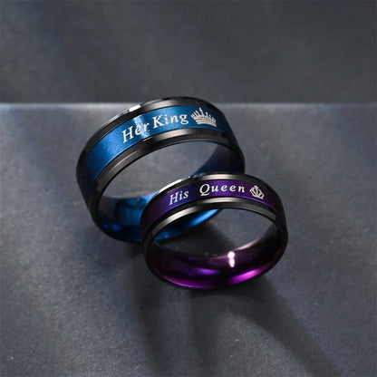 Promise Rings For Couple Romantic Her King His Queen Stainless Steel Couple Rings Wedding Band Jewelry Anniversary Gift