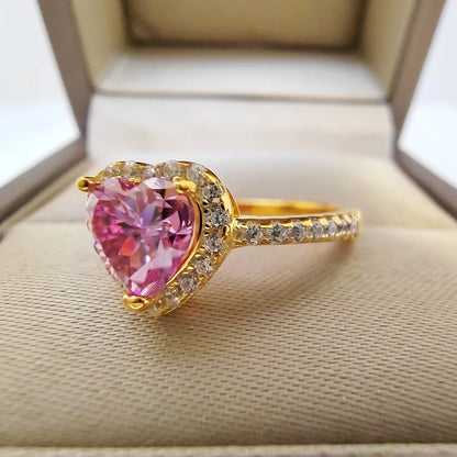 Heart Shaped Gold Ring Pink Moissanite 2CT 8MM with Certificate 100%-S925 Women's Women's Jewelry Wedding Party Gift