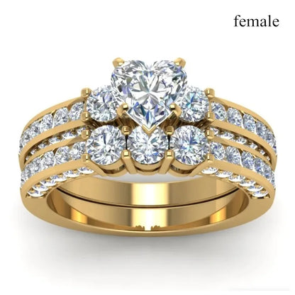 Fashion Couple Rings Luxury Gold Color Women Heart Zircon Wedding Rings Set Men Titanium Steel Ring Wedding Band Jewelry Gifts