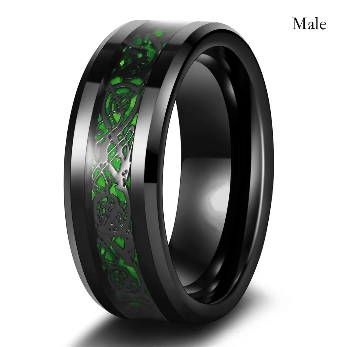 Couple Rings Romantic Women Heart Green Rhinestones Zircon Ring Men Stainless Steel Celtic Dragon Ring Wedding Jewelry
